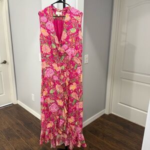 Rococo Sand Chloe Wrap Maxi Dress Pink Small Womens Long Gown Floral No Sleeves